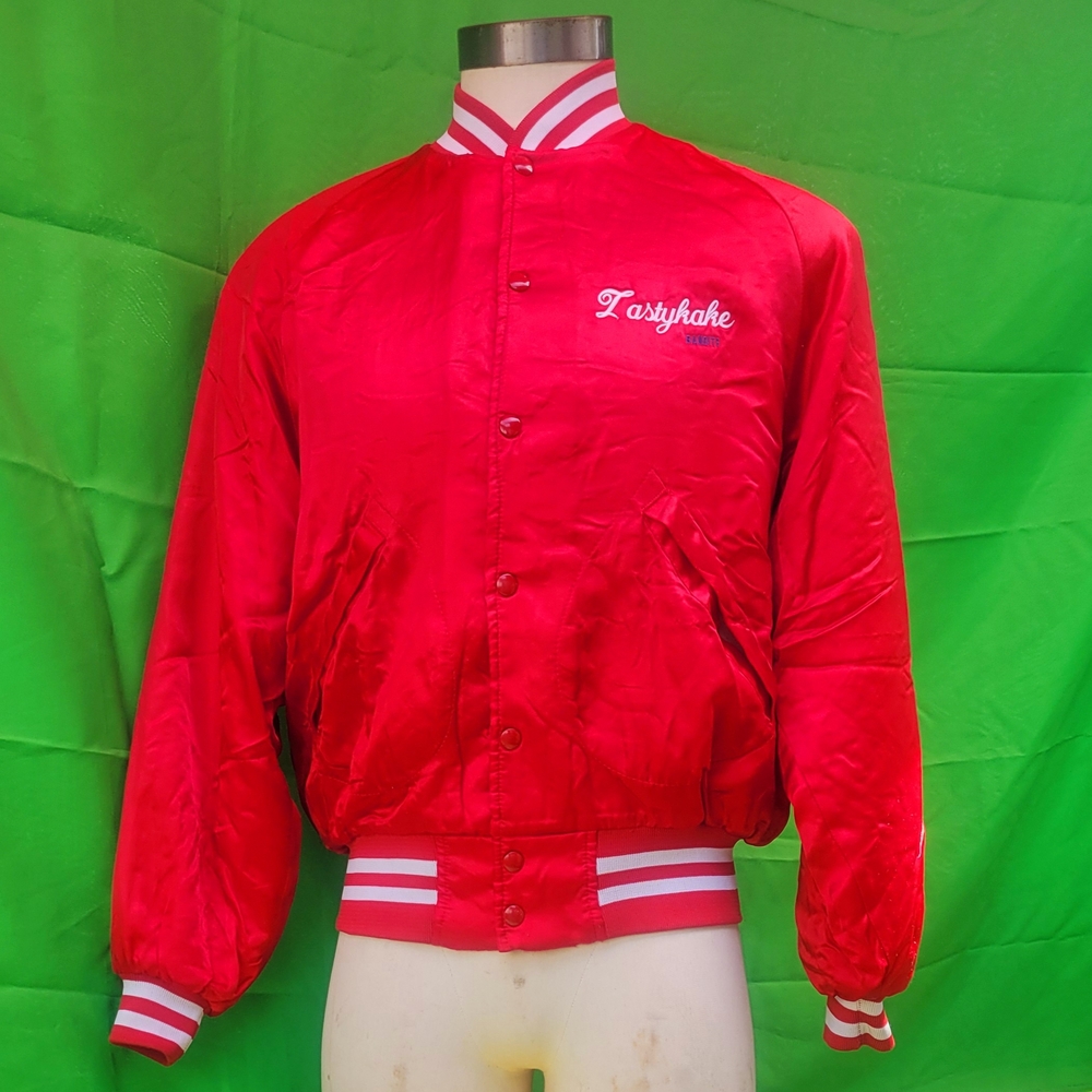 VINTAGE PLA- JAC Red Men's Bomber Jacket MADE IN USA (LARGE)